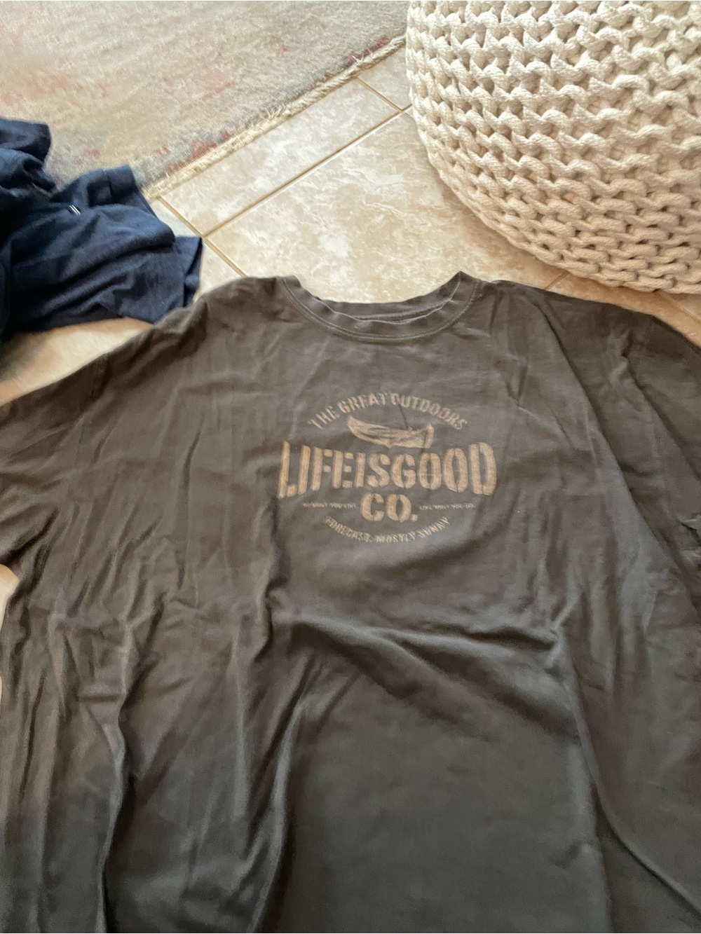 Life Is Good Men’s Crew Neck Tee - Charcoal with Faded Gold Logo